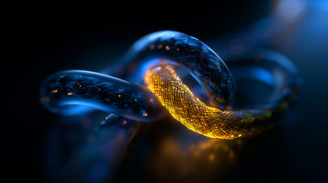 Glowing Fiber Optic Cables Tied in Interlocking Knot