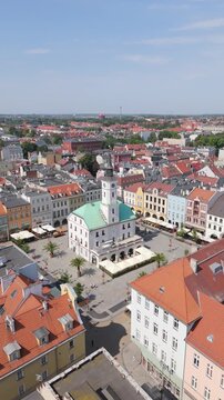 vertical version - landscape of the market square in Gliwice, Silesia, beautiful location from a drone 