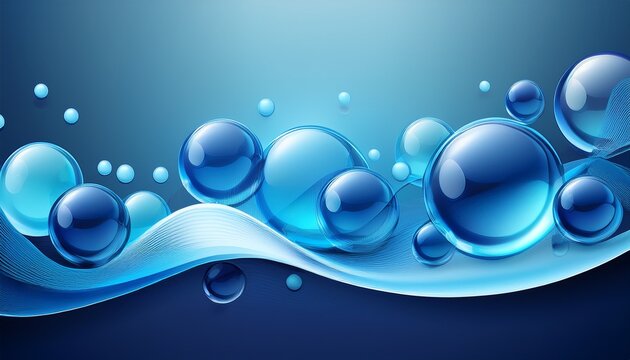 Fluid Liquid Blue Glass Shapes And Spheres Abstract Background D Illustration