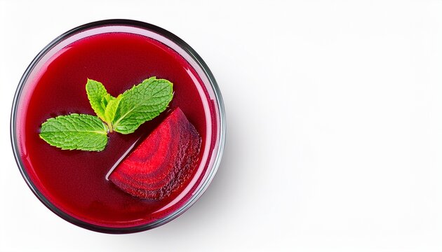 Beetroot Juice In Glass With Sliced Beet Garnish And Mint Sprig Beetroot Beverage Vegetable Refreshing Nutrition Superfood Cocktail Mocktail Isolated Background