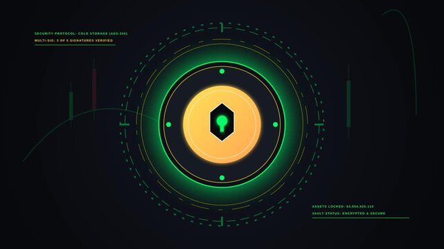 Abstract Digital Vault Security Animation Featuring Encrypted Data Protection Interface Background