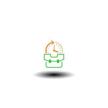 Vector illustration of briefacse and clock with round arrow. Symbol of part-time job. Icon of side job.