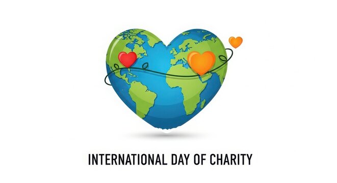 International day of charity, heartshaped globe with hearts, isolated on white background