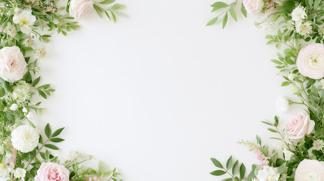 淡い薔薇を配置した花フレーム背景
