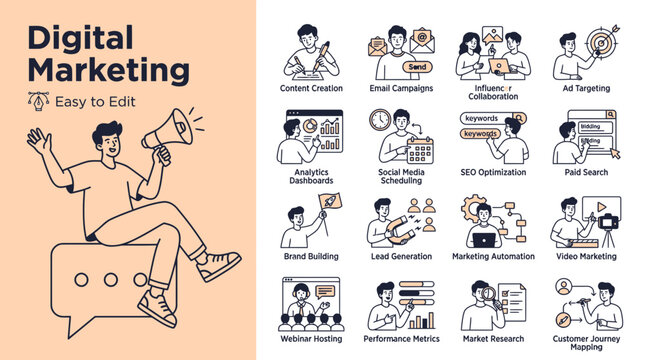 Illustrated Guide to Digital Marketing Strategies and Tools.