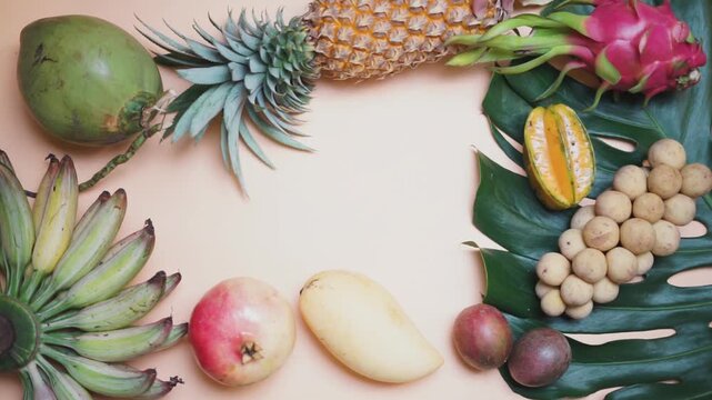 Assorted Fresh Tropical Fruits Collection with Pineapple, Apples, Oranges and More in HD