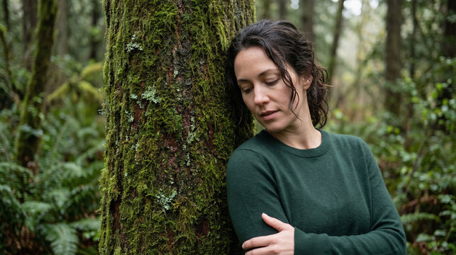 Soothing Forest Rest on Mossy Tree Trunk for Stress Relief Visual