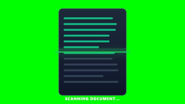 Digital document scanning animation on green screen background