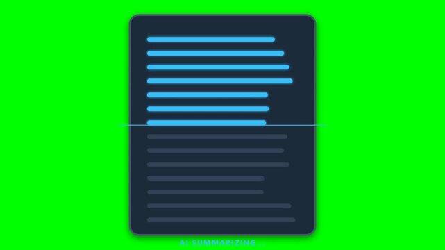 Artificial intelligence text summarization scan on green screen