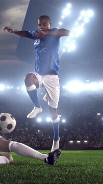 Soccer Player Dribbling the Ball Solo Across the Pitch