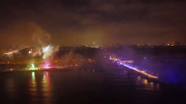 New Years fireworks display on the beach in Gdansk Brzezno, Poland