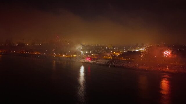 New Years fireworks display on the beach in Gdansk Brzezno, Poland