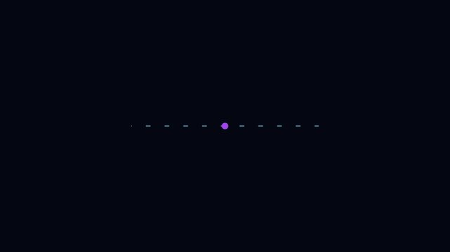 Minimalist loading animation with pulsing purple dot and horizontal dashed line on dark 4k background