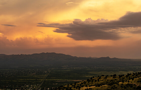 Sunset in southern Arizona from a hill overlooking the city of Palominas.