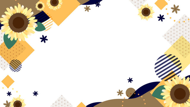 Modern Summer Sunflower Geometric Background Frame with Copy Space