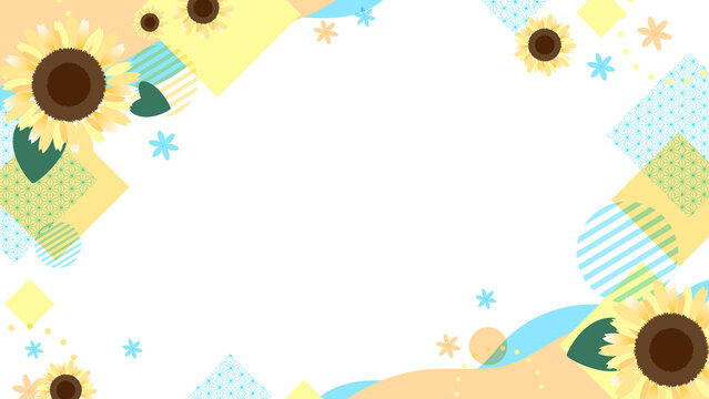 Modern Summer Sunflower Geometric Background Frame with Copy Space