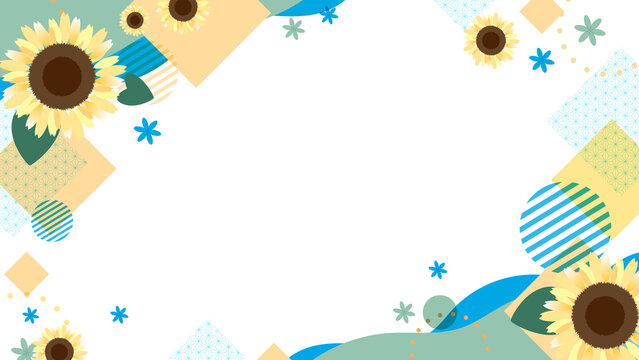 Modern Summer Sunflower Geometric Background Frame with Copy Space