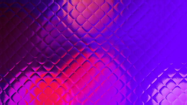 Abstract flat rectangular glass effect abstract background with a textured diamond pattern in vibrant shades of purple, magenta, and pink with a metallic or holographic gradient effect