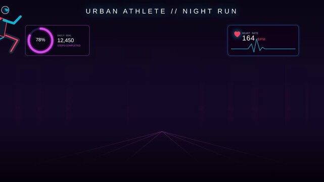 Futuristic Digital Dashboard Interface for Fitness Tracking and Urban Night Running Performance Data