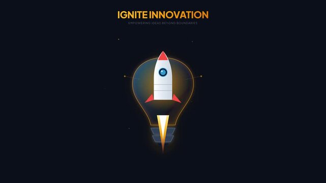 Rocket Launching Inside a Lightbulb Concept Graphic for Business Innovation and Creative Growth