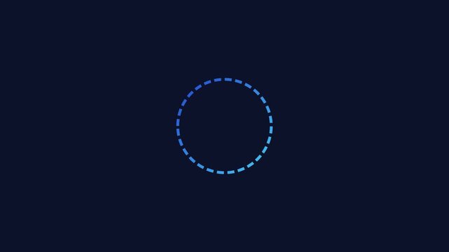 Minimalist loading spinner animation with rotating dashed circle on dark 4k background