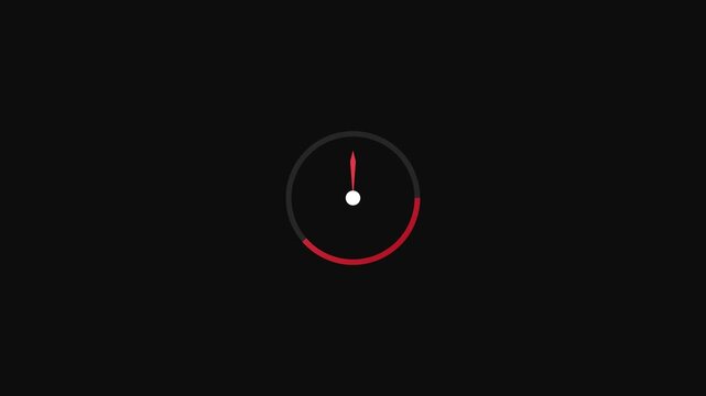 Minimalist loading spinner with rotating red needle gauge animation on 4k black background