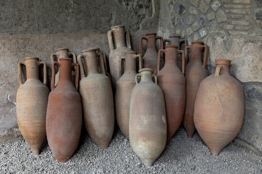 Italy. Pompeii. Discovered Amphoras in the Archaeological Park.