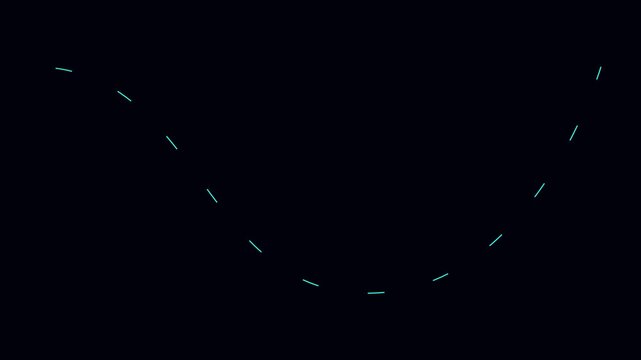 Minimalist neon dashed line path animation on 4k black background, for motion