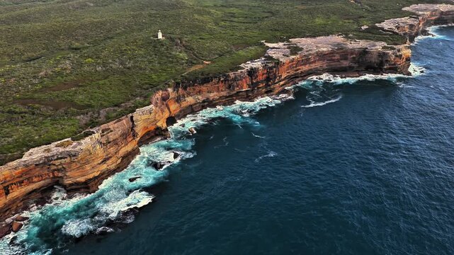 Aerial view of the coastal landscape and natural scenery of Kurnell, New South Wales, Australia.