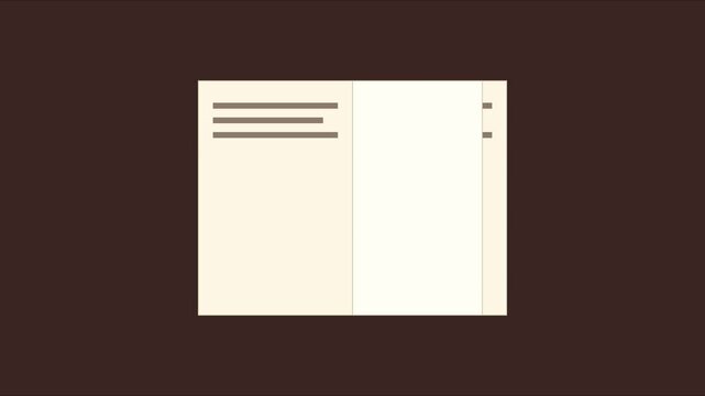 Minimalist open book animation with animated text lines for educational and literary concepts 4k reading