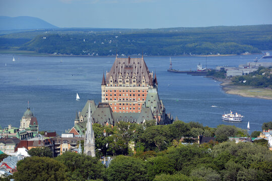 QUEBEC CITY CANADA: The Fairmont Le Ch&acirc;teau Frontenac is a world-renowned, historic, five-star luxury hotel located in the heart of Old Quebec, majestically overlooking the St. Lawrence River