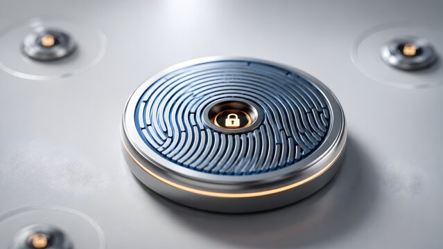 Advanced Biometric Fingerprint Scanner with Glowing Padlock Icon for Secure Digital Authentication