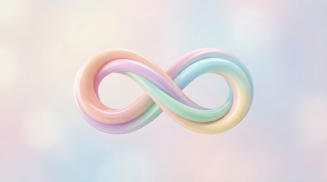 An abstract representation of the infinity symbol, rendered in soft pastel colors with a gentle bokeh background, evoking a sense of endless possibility and calm.
