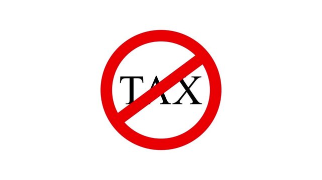 No tax text animation with red prohibition stop sign on white background, tax free exemption status indicator, duty free finance government policy UI UX motion graphic design video element.