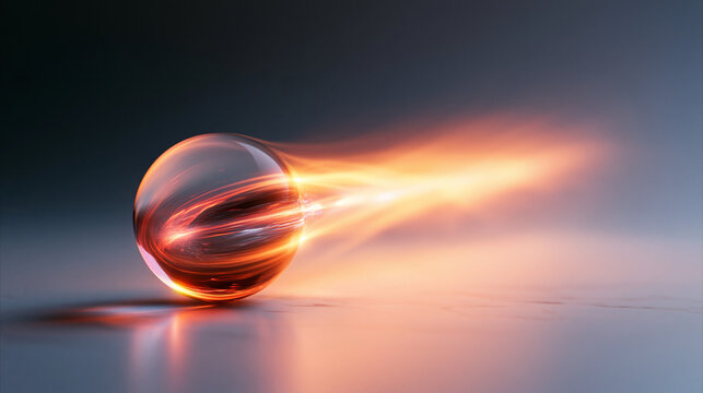 Glowing Glass Sphere with Fiery Light Trail Concept