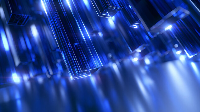 Futuristic Glowing Blue Digital Blocks Technology Background