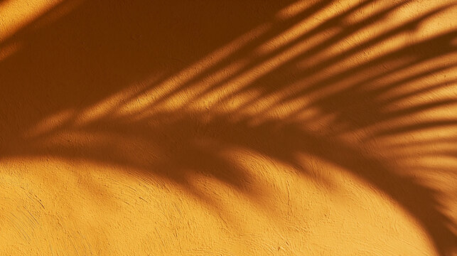 Palm Leaf Shadow on Warm Terracotta Wall