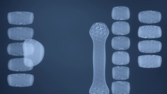 Abstract X-Ray Bone Structure Slowly Rotating With Trabecular Detail, Seamless Loop Medical Background in rich navy tones