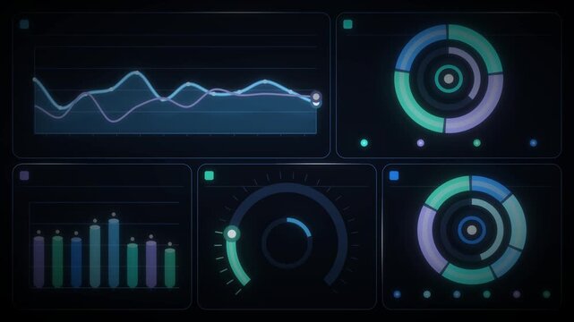 Dashboard Chart Reveal Donut and Line Graph Data Visualization Motion Background Seamless Loop in deep azure tones