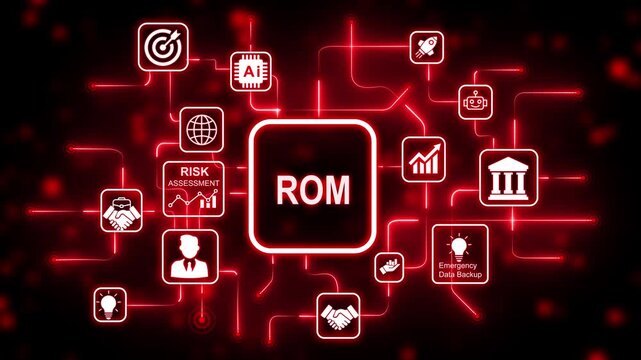 Read Only Memory concept with circuit board and icons