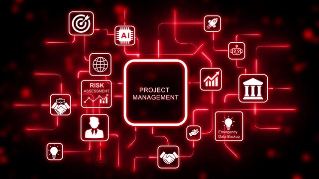 Futuristic Concept of project management with Digital Network and Global Connectivity on world map background .