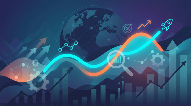 Predictive business analytics and global market growth forecasting charts