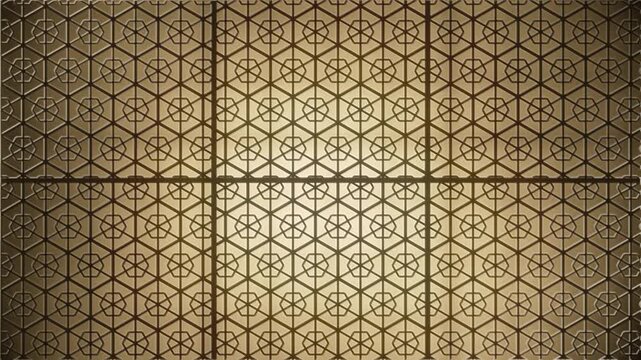 Japanese Kumiko Wood Lattice Backlit Shoji Screen Asanoha Pattern Seamless Loop in soft cypress tones
