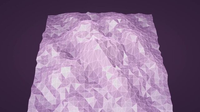 Rotating Low Poly Crystalline Terrain Mesh With Glowing Wireframe Edges Abstract Background Seamless Loop in cool violet tones