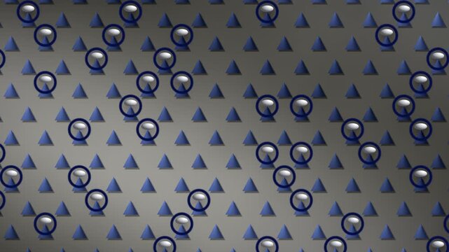 Balls Bouncing Down A Staggered Cone Peg Board With Mechanical Impact Rings, Seamless Loop in deep bone tones