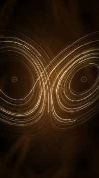 Lorenz Strange Attractor Butterfly Weaving Through 3D Phase Space seamless loop in bright amber tones vertical 9:16