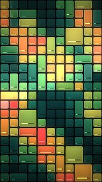 Risk heatmap dashboard grid of data tiles updating from cool blue to hot red, seamless loop in subtle emerald tones vertical 9:16