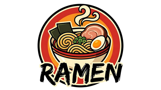 Artistic Vector Illustration of a Steaming Ramen Noodle Bowl with Chopsticks, Minimalist Japanese Cuisine Logo and Icon Design Graphic, Oriental Food Branding Element Isolated on White Background