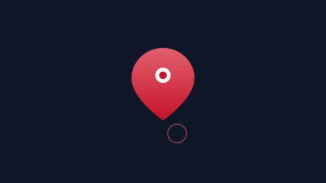 Red map location pin animation on dark 4k background, for navigation and, travel concepts