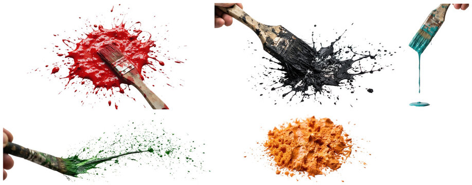 A set of colorful paint splashes and drips created with different brushes and textures.